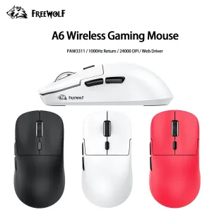 FREEWOLF A6 Gaming Mouse Wireless PAW3311,1000 Hz Lightweight Professional Mouse,Bluetooth Tri-Mode Connection for Gaming