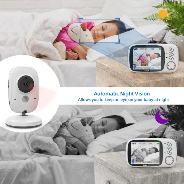 3.2 Inch Wireless Video Baby Monitor With Lullabies Auto Night Vision Two Way Intercom Temperature Monitoring Babysitter - Image 3