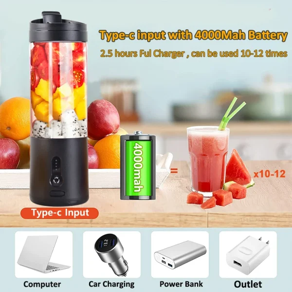 Mini Portable Blender Electric Fruit Juicer Smoothie Orange Fresh Juice Blender Multifunction Rechargeable Portable Juicer Mixer - Image 2