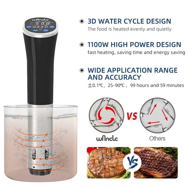 1100W Sous Vide Cooker LCD Touch Immersion Circulator Accurate Cooking IPX7 Waterproof Vacuum Cooker with Digital Display - Image 3