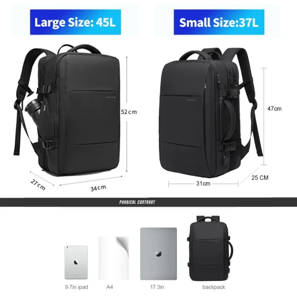 Expandable Men's Backpack Waterproof 17.3 in Laptop Backpack Man Large Capacity Hiking Travel Bag Male Backpacks for Men - Image 3