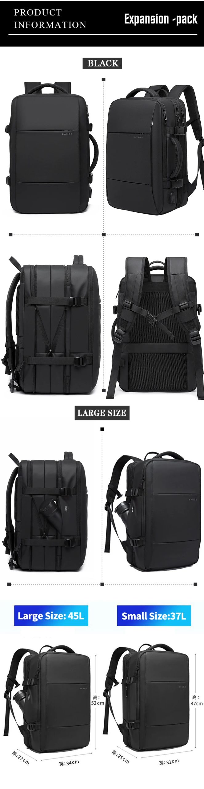 Expandable Men's Backpack Waterproof 17.3 in Laptop Backpack Man Large Capacity Hiking Travel Bag Male Backpacks for Men