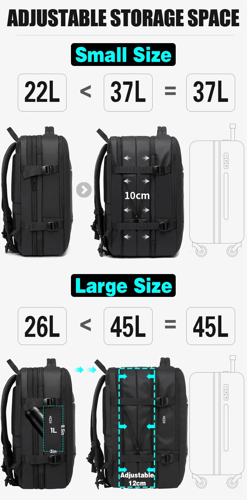 Expandable Men's Backpack Waterproof 17.3 in Laptop Backpack Man Large Capacity Hiking Travel Bag Male Backpacks for Men