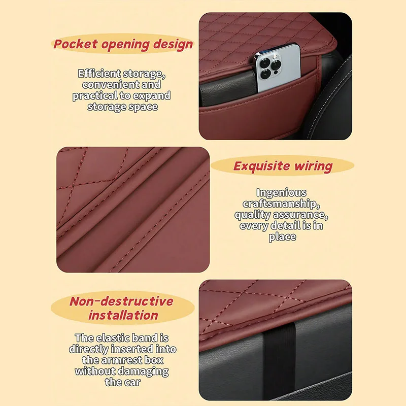 General Motors Armrest Storage - Durable PU Leather, Elastic Band, Side Storage Bag, Multi functional Armrest Easy to clean