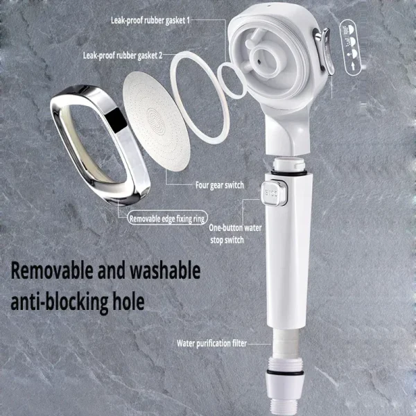 High Pressure Shower Head Water Saving 3 Modes Shower Heads Adjustable One-Key Stop Water Massage Sprayer Bathroom Accessories - Image 5