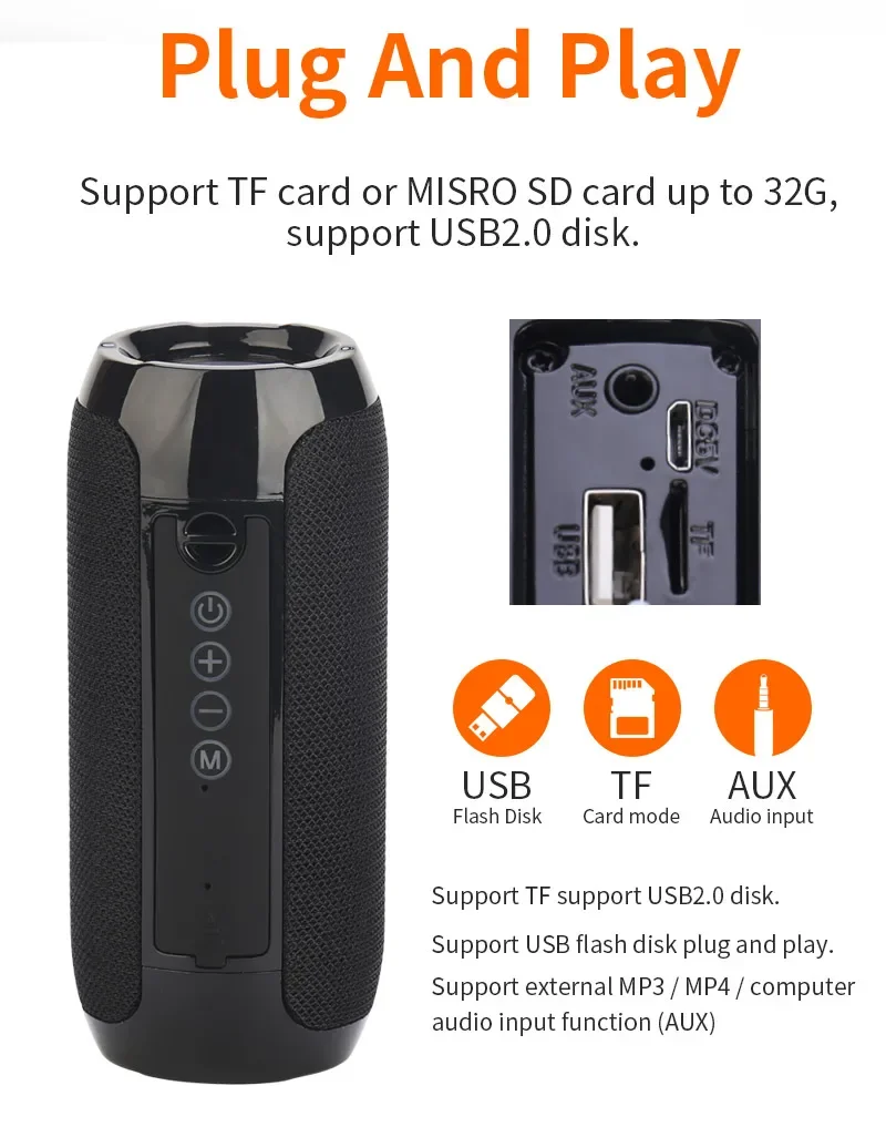 Portable Speaker Wireless Bluetooth-compatible Subwoofer Outdoor Waterproof Loudspeaker Stereo Surround Support FM RadioTF Portable Speaker Wireless Bluetooth-compatible Subwoofer Outdoor Waterproof Loudspeaker Stereo Surround Support FM RadioTF