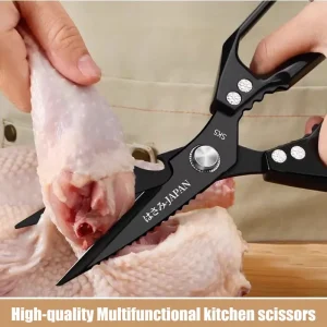 High-quality multifunctional kitchen scissors with bone cutter, fish scale scraper, bottle opener, and walnut cracker"