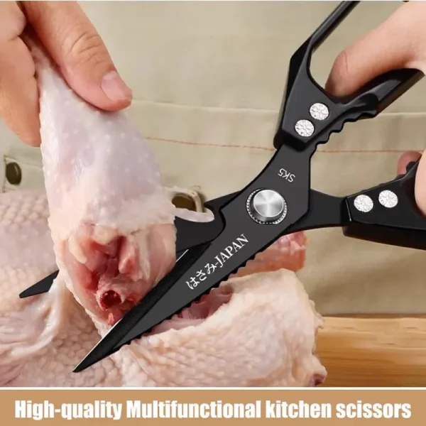 High-quality multifunctional kitchen scissors with bone cutter, fish scale scraper, bottle opener, and walnut cracker"