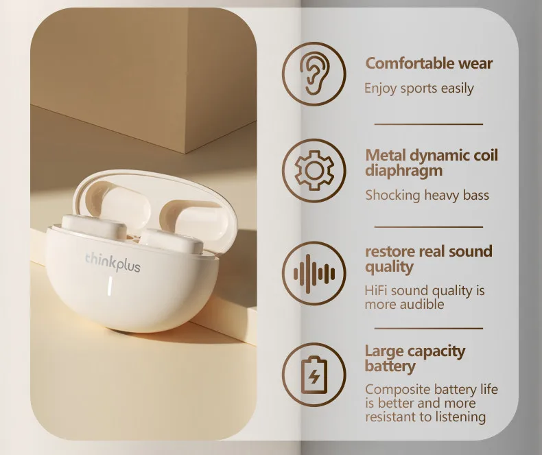Original Lenovo LP19 Wireless Bluetooth V5.1 Headset Sports In-Ear Dual Mode Earphones HD Microphone HiFi Sound Touch Headphones