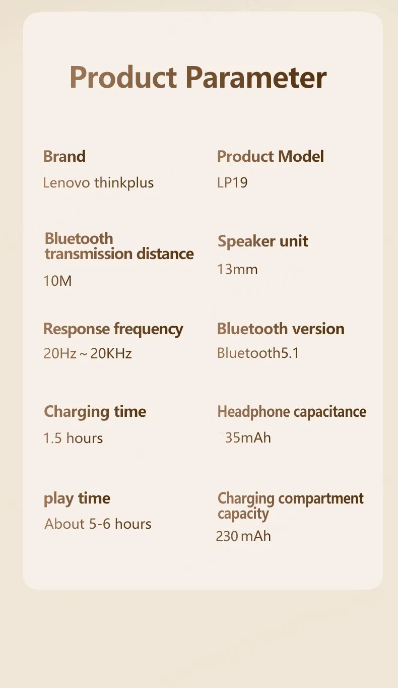 Original Lenovo LP19 Wireless Bluetooth V5.1 Headset Sports In-Ear Dual Mode Earphones HD Microphone HiFi Sound Touch Headphones