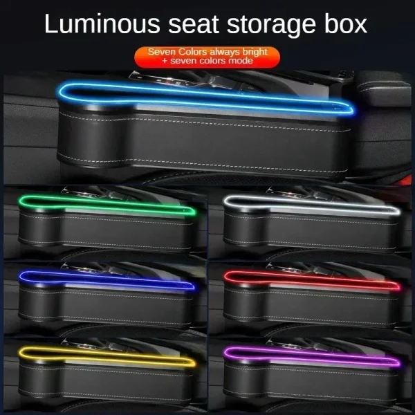 New Car Crevice Storage Box with 2 USB Charger Colorful LED Seat Gap Slit Pocket Seat Organizer Card Phone Bottle Cups Holder - Image 3