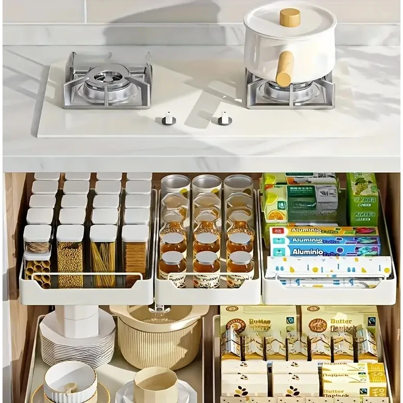 New Kitchen Storage Rack with Slide Rails Pull-out Kitchen Drawer Type Storage Tray Spice Box Storage Rack Cabinets Organizer