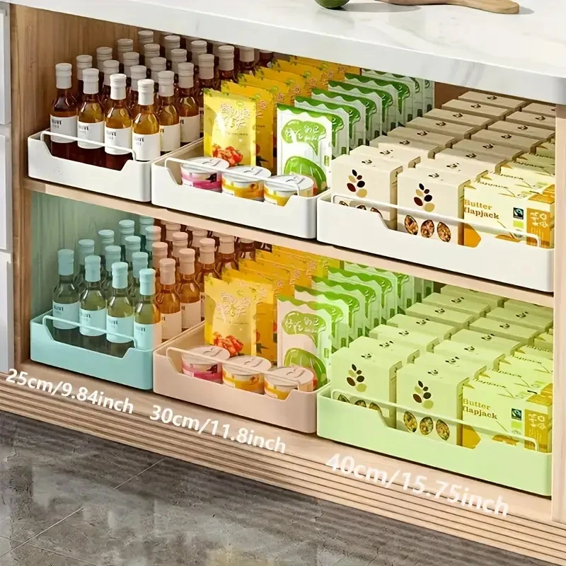 New Kitchen Storage Rack with Slide Rails Pull-out Kitchen Drawer Type Storage Tray Spice Box Storage Rack Cabinets Organizer