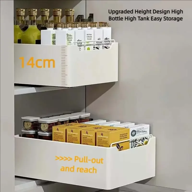 New Kitchen Storage Rack with Slide Rails Pull-out Kitchen Drawer Type Storage Tray Spice Box Storage Rack Cabinets Organizer