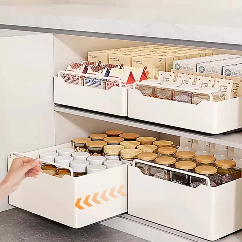 New Kitchen Storage Rack with Slide Rails Pull-out Kitchen Drawer Type Storage Tray Spice Box Storage Rack Cabinets Organizer