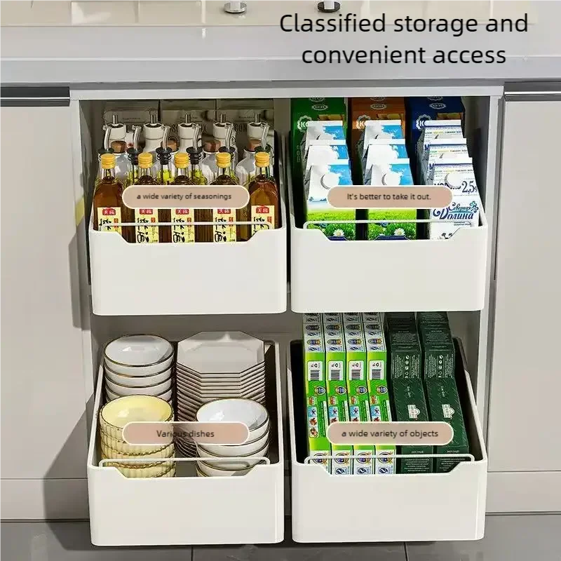 New Kitchen Storage Rack with Slide Rails Pull-out Kitchen Drawer Type Storage Tray Spice Box Storage Rack Cabinets Organizer