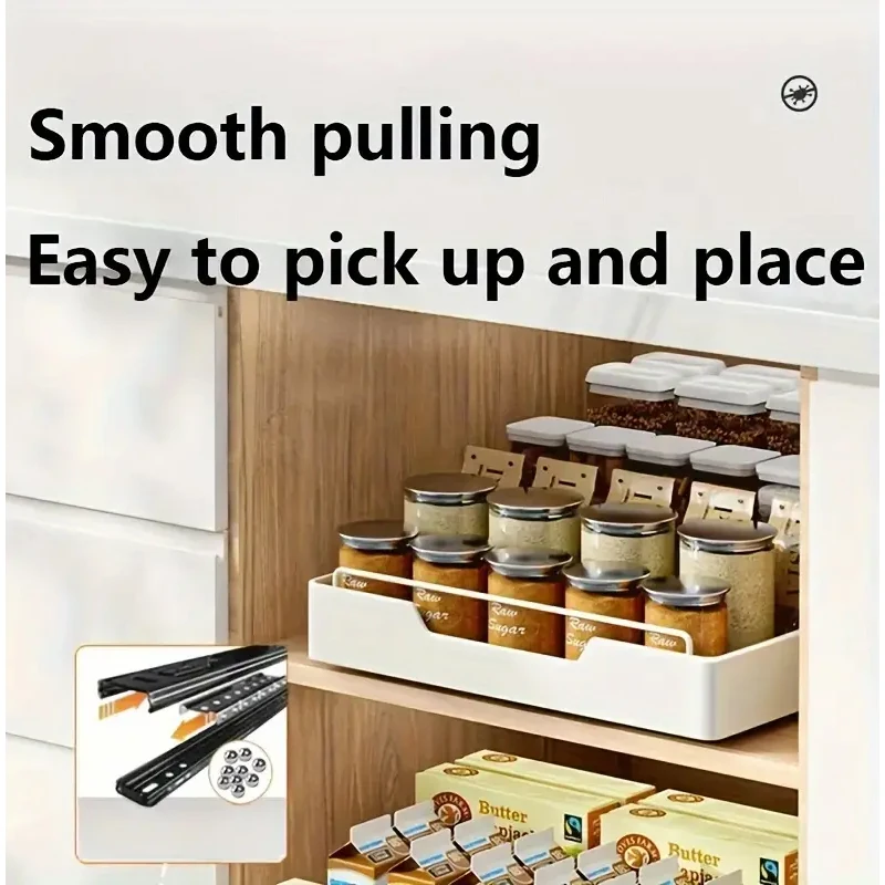 New Kitchen Storage Rack with Slide Rails Pull-out Kitchen Drawer Type Storage Tray Spice Box Storage Rack Cabinets Organizer