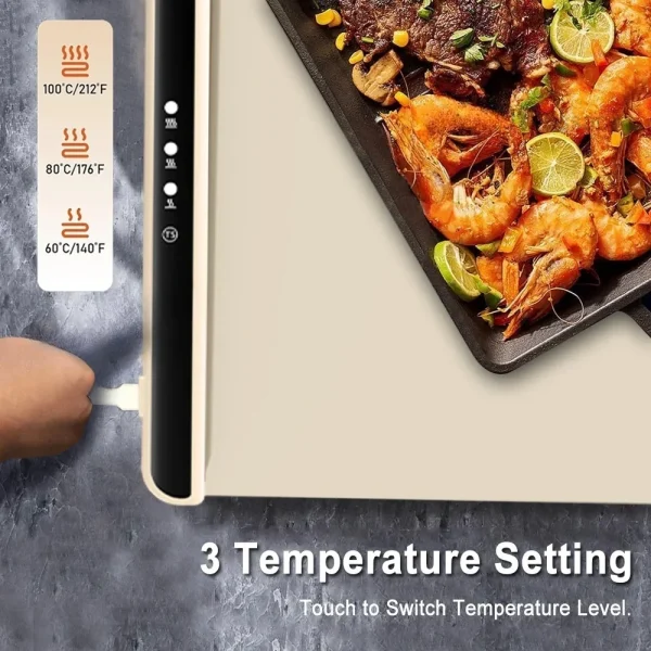 Electric Warming Tray Foldable Food Warmer Mat with 3 Tem Setting Fast Full Surface Heating Portable Electric Food Warming Tray - Image 5