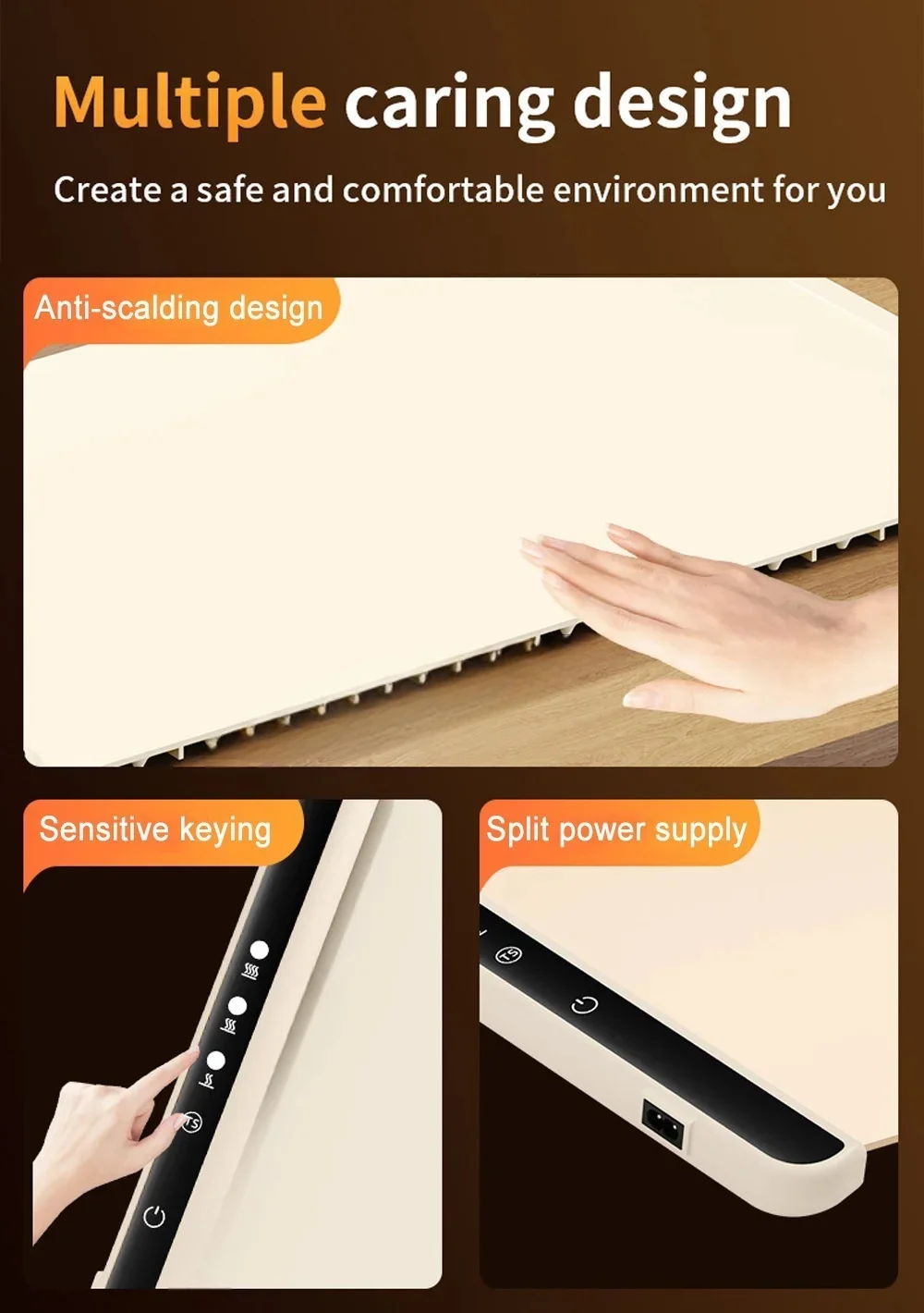 Electric Warming Tray Foldable Food Warmer Mat with 3 Tem Setting Fast Full Surface Heating Portable Electric Food Warming Tray