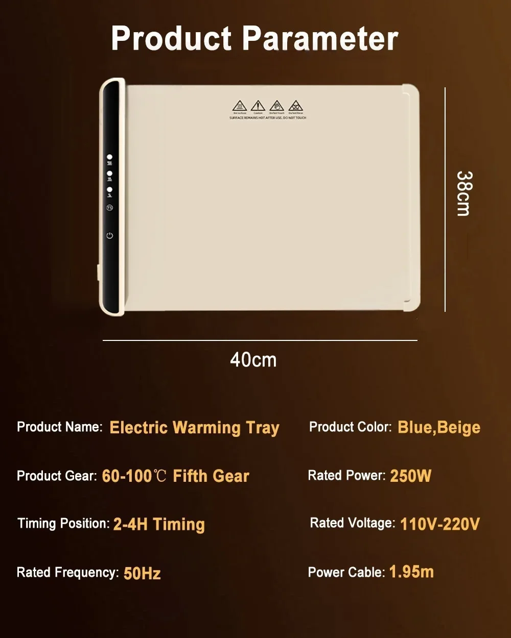 Electric Warming Tray Foldable Food Warmer Mat with 3 Tem Setting Fast Full Surface Heating Portable Electric Food Warming Tray