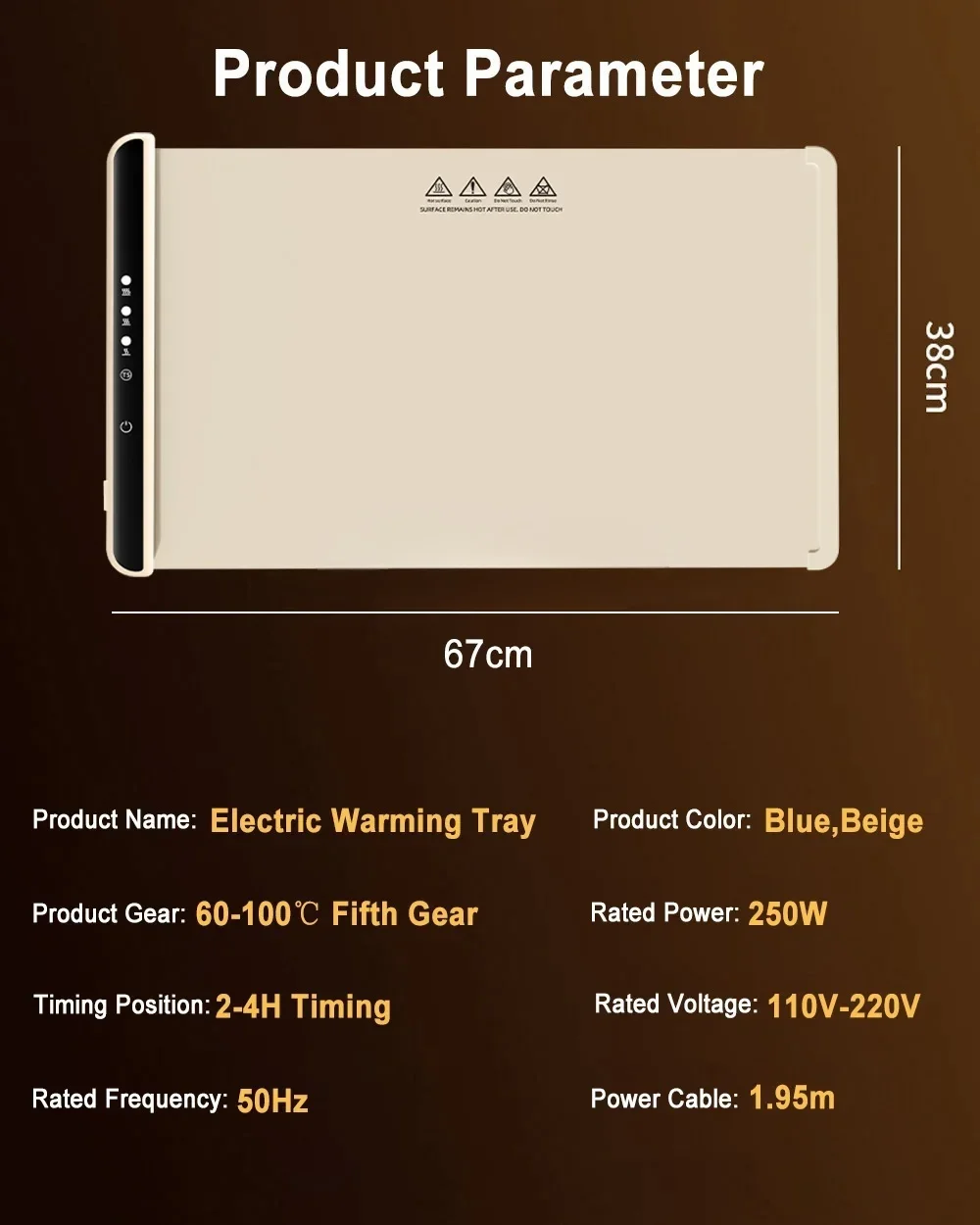Electric Warming Tray Foldable Food Warmer Mat with 3 Tem Setting Fast Full Surface Heating Portable Electric Food Warming Tray
