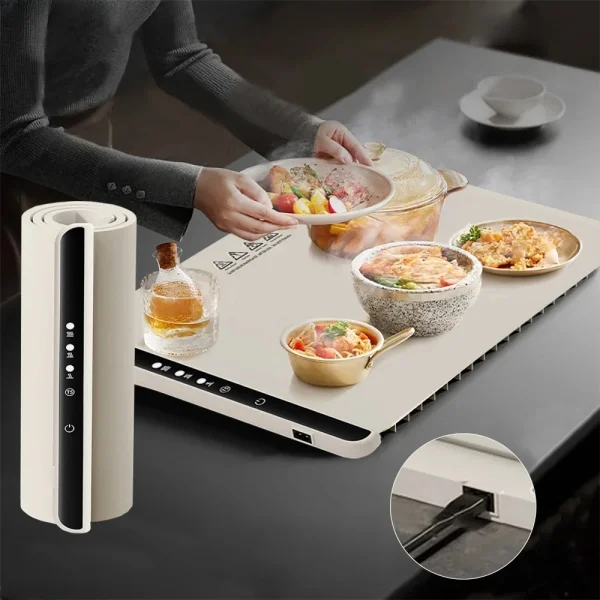 Electric Warming Tray Foldable Food Warmer Mat with 3 Tem Setting Fast Full Surface Heating Portable Electric Food Warming Tray - Image 6