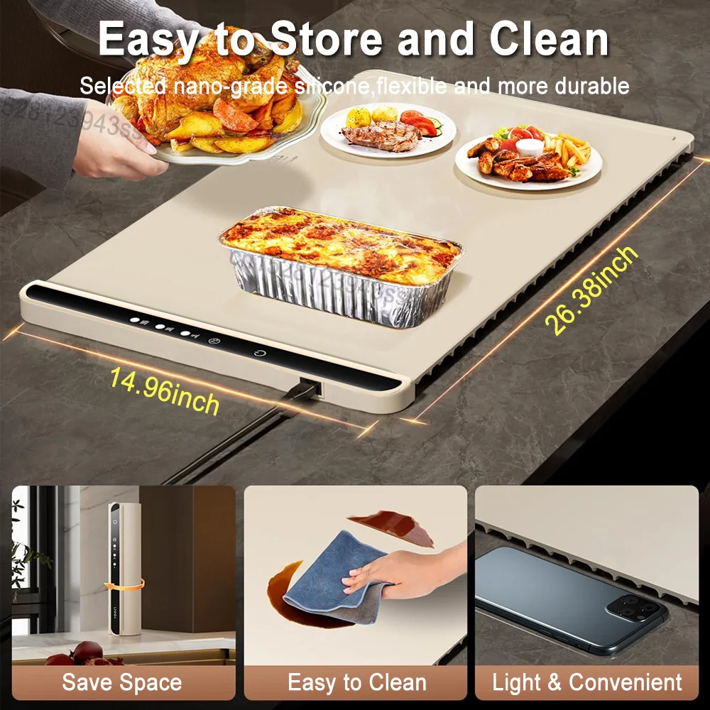 Electric Warming Tray Food Warmer Plate Foldable Portable Smart Food Fast Heating Mat Electric Warming Tray with 3 Tem Setting Electric Warming Tray Food Warmer Plate Foldable Portable Smart Food Fast Heating Mat Electric Warming Tray with 3 Tem Setting