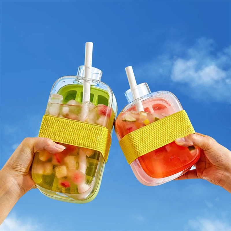 Ice Covered Tray - Freezer Overflow Free Ice Tray - Dual Purpose Curling With Straw - Freezer With Zip Ties - Contactless Tray