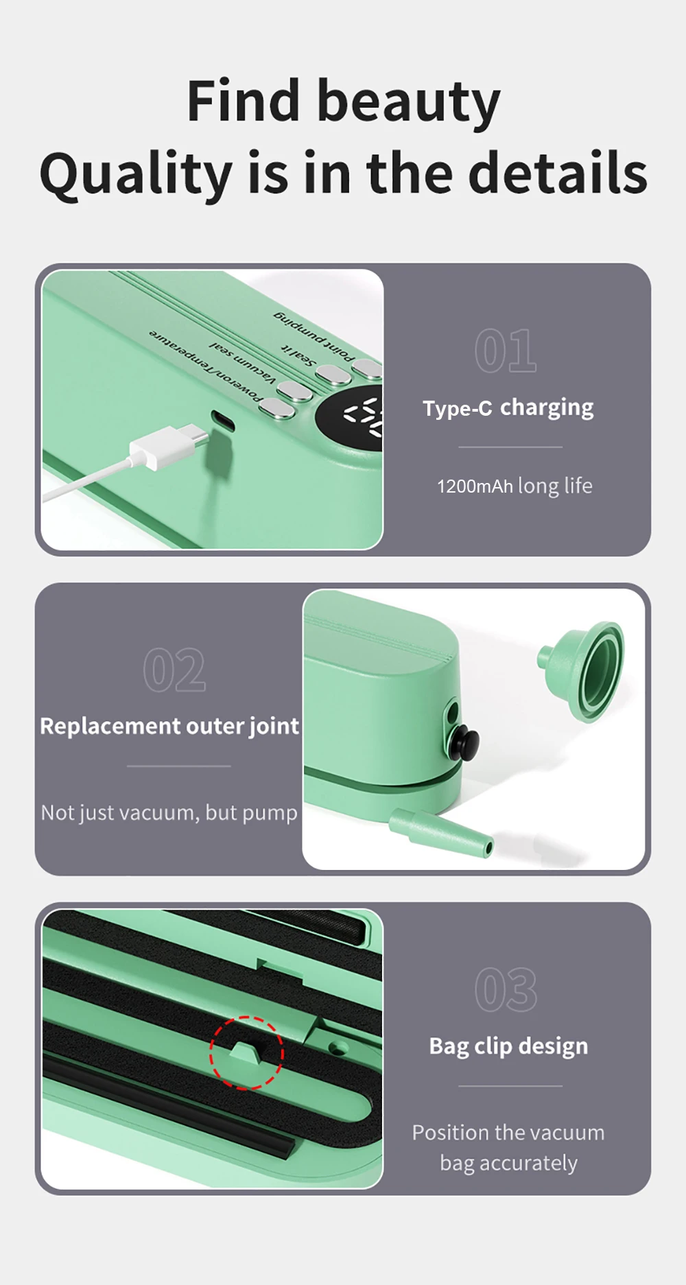 Portable Vacuum Sealer Mini Wireless Vacuum Sealing Machine Household Automatic Food Packaging Plastic Sealing Machine