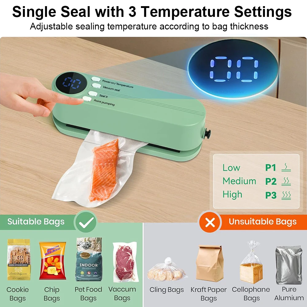 Portable Vacuum Sealer Mini Wireless Vacuum Sealing Machine Household Automatic Food Packaging Plastic Sealing Machine