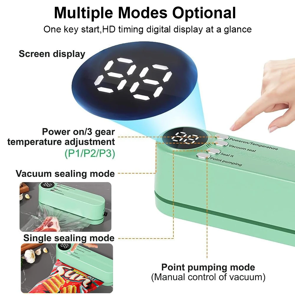 Portable Vacuum Sealer Mini Wireless Vacuum Sealing Machine Household Automatic Food Packaging Plastic Sealing Machine