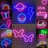Colorful LED neon sign powered by USB or battery for bedroom, bar, game room, and festive wall decoration.
