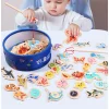 Montessori wooden fishing toy set with cartoon marine animals for toddler learning and parent-child play