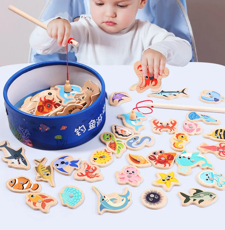 Montessori Wooden Fishing Toys For Children Cartoon Marine Life Cognition Fish Games Parent-Child Interactive Educational Toy Montessori Wooden Fishing Toys For Children Cartoon Marine Life Cognition Fish Games Parent-Child Interactive Educational Toy