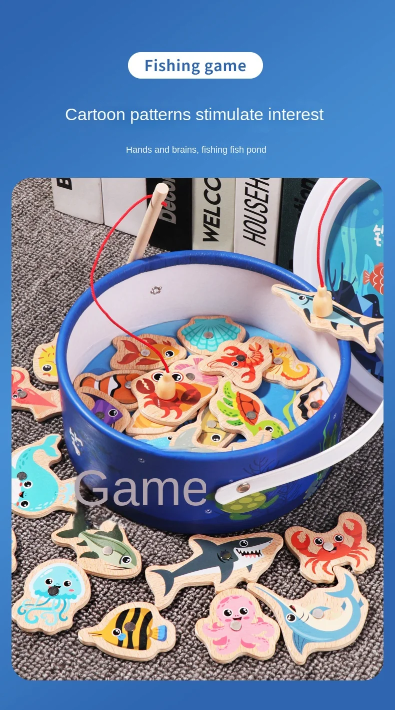 Montessori Wooden Fishing Toys For Children Cartoon Marine Life Cognition Fish Games Parent-Child Interactive Educational Toy Montessori Wooden Fishing Toys For Children Cartoon Marine Life Cognition Fish Games Parent-Child Interactive Educational Toy
