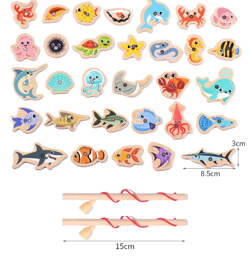Montessori Wooden Fishing Toys For Children Cartoon Marine Life Cognition Fish Games Parent-Child Interactive Educational Toy Montessori Wooden Fishing Toys For Children Cartoon Marine Life Cognition Fish Games Parent-Child Interactive Educational Toy