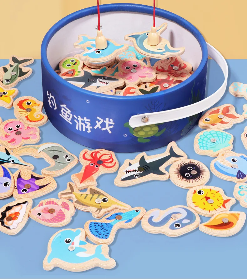 Montessori Wooden Fishing Toys For Children Cartoon Marine Life Cognition Fish Games Parent-Child Interactive Educational Toy Montessori Wooden Fishing Toys For Children Cartoon Marine Life Cognition Fish Games Parent-Child Interactive Educational Toy