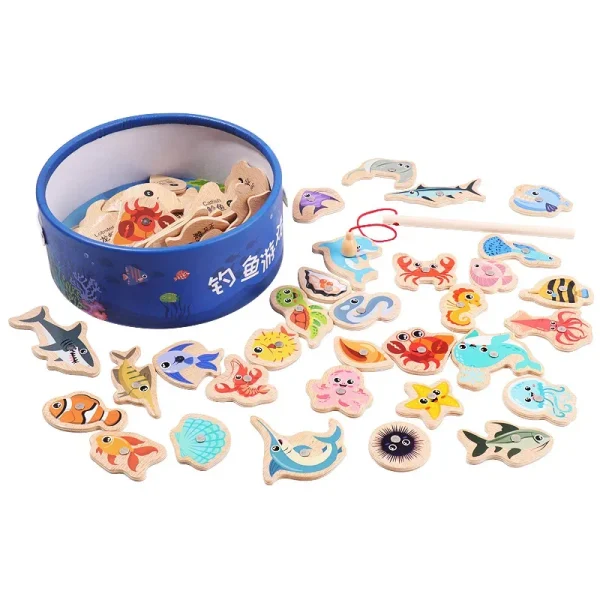Montessori Wooden Fishing Toys For Children Cartoon Marine Life Cognition Fish Games Parent-Child Interactive Educational Toy - Image 4