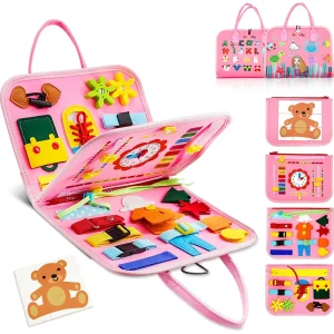 Montessori busy board toy for toddlers with sensory activities to develop motor skills and life skills.”