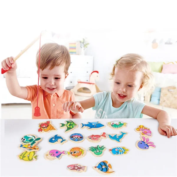Montessori Wooden Fishing Toys For Children Magnetic Marine Life Cognition Fish Games Parent-Child Interactive Educational Toy - Image 3