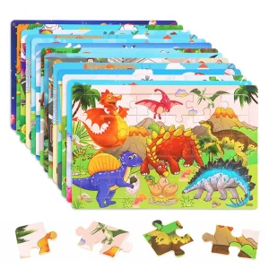 “30-piece Montessori-style 3D wooden jigsaw puzzle with cartoon animals, designed as an educational board game for children.”