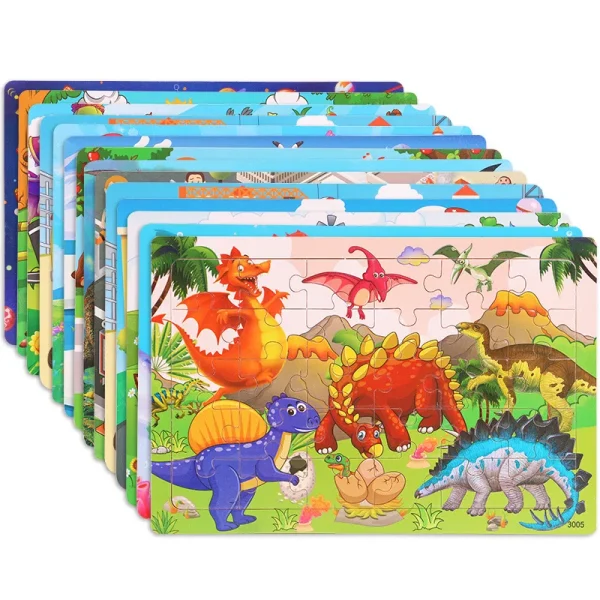 30 Pieces Wooden Jigsaw Puzzle Kids Cartoon Animal Vehicle Puzzles Games Baby Early Learning Educational Toys for Children - Image 2