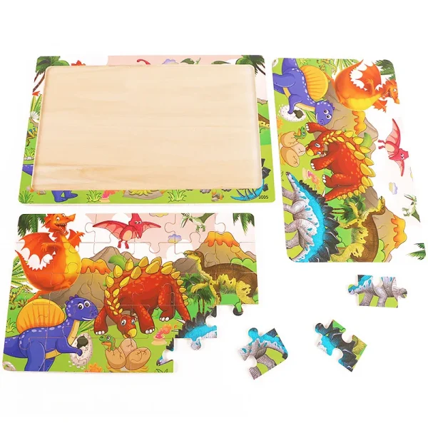 30 Pieces Wooden Jigsaw Puzzle Kids Cartoon Animal Vehicle Puzzles Games Baby Early Learning Educational Toys for Children - Image 3