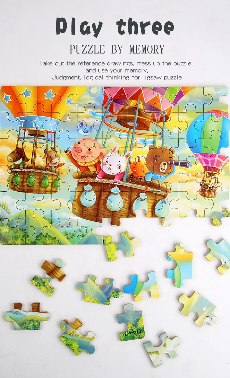 New Children 60 Pieces Wooden Puzzle Kids Cartoon Animal Vehicle Wood Toy Jigsaw Baby Early Educational For Christmas Gift Toys