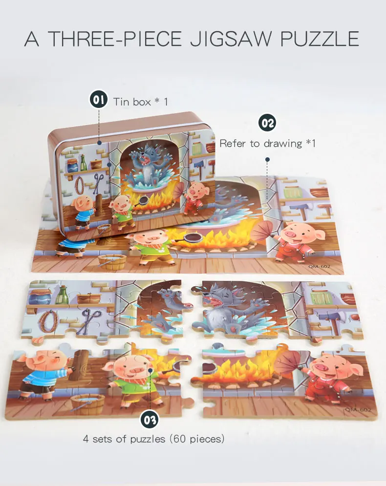 New Children 60 Pieces Wooden Puzzle Kids Cartoon Animal Vehicle Wood Toy Jigsaw Baby Early Educational For Christmas Gift Toys