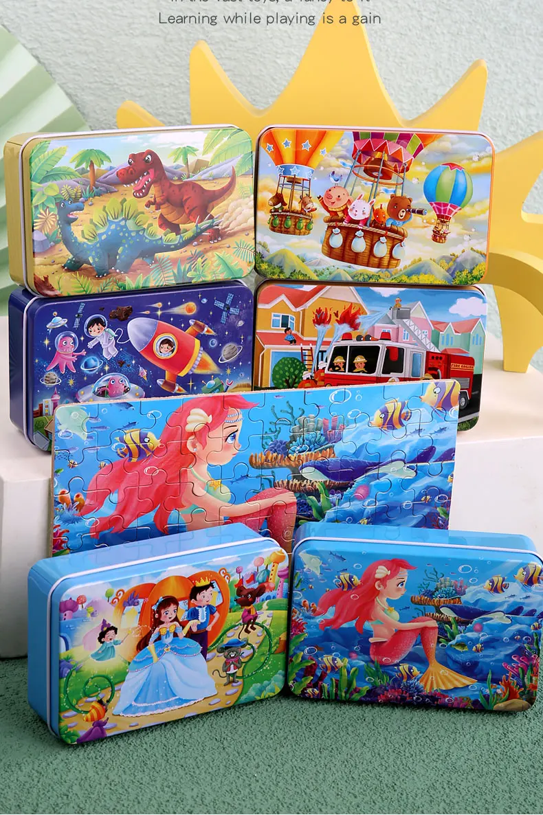 New Children 60 Pieces Wooden Puzzle Kids Cartoon Animal Vehicle Wood Toy Jigsaw Baby Early Educational For Christmas Gift Toys