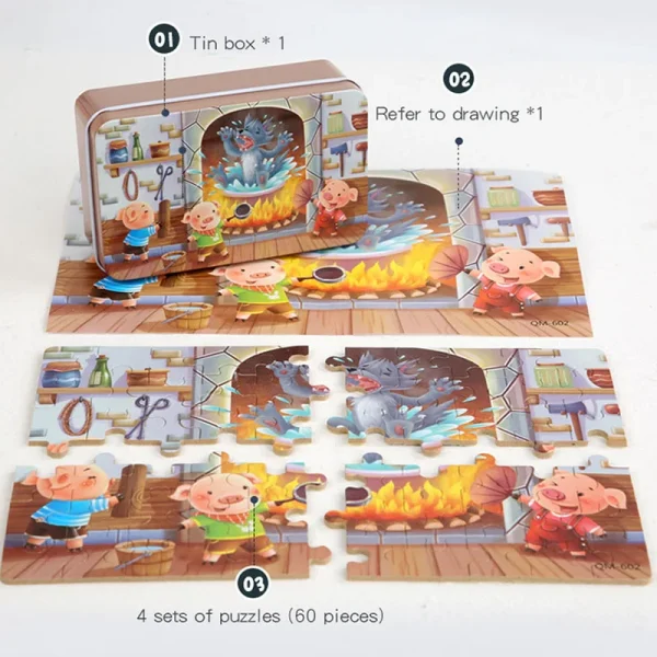 New Children 60 Pieces Wooden Puzzle Kids Cartoon Animal Vehicle Wood Toy Jigsaw Baby Early Educational For Christmas Gift Toys - Image 3