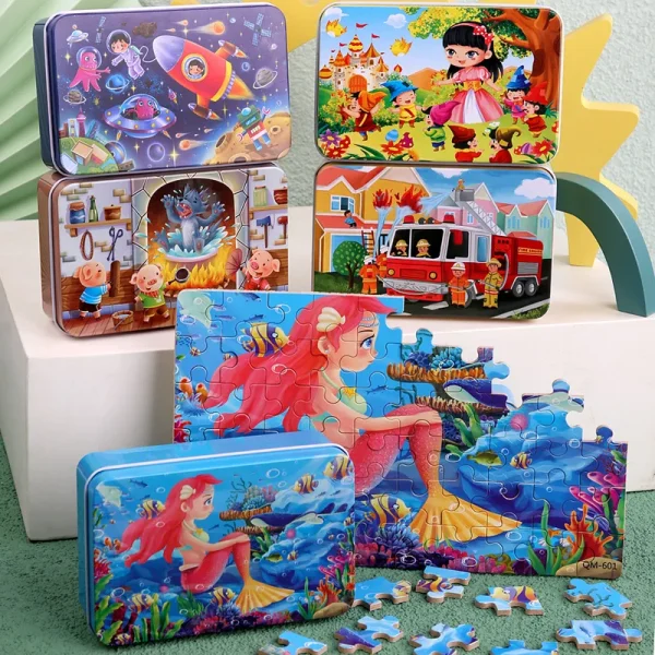 New Children 60 Pieces Wooden Puzzle Kids Cartoon Animal Vehicle Wood Toy Jigsaw Baby Early Educational For Christmas Gift Toys - Image 2