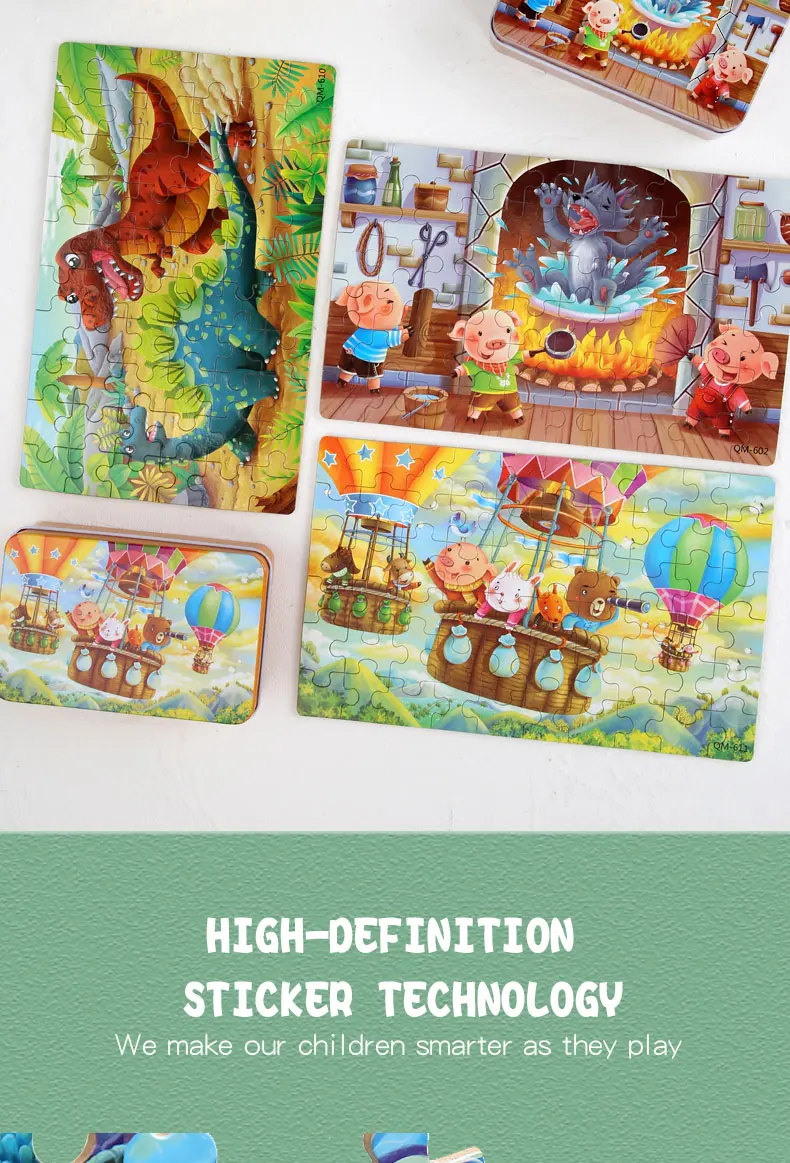 New Children 60 Pieces Wooden Puzzle Kids Cartoon Animal Vehicle Wood Toy Jigsaw Baby Early Educational For Christmas Gift Toys