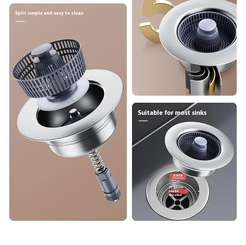 ZEXEF 3 in 1 Pop Up Sink Filter ABS Kitchen Sink Strainer Drain Basket Stopping Blockage Bouncing Core Leak-proof Plug Cover